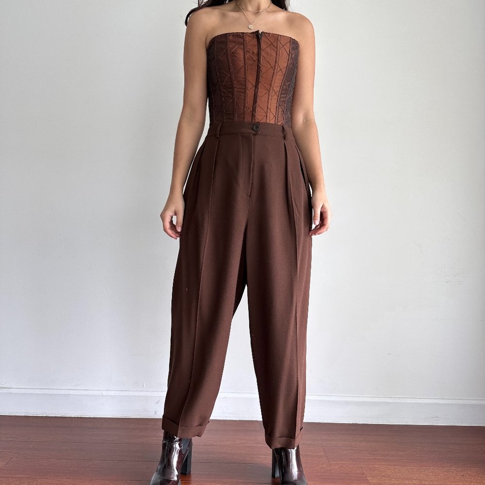 Vintage high waist 100% wool brown trousers